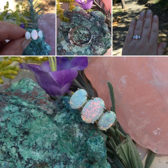 Triple Opal Ring Sterling Silver - Picture 4 of 5